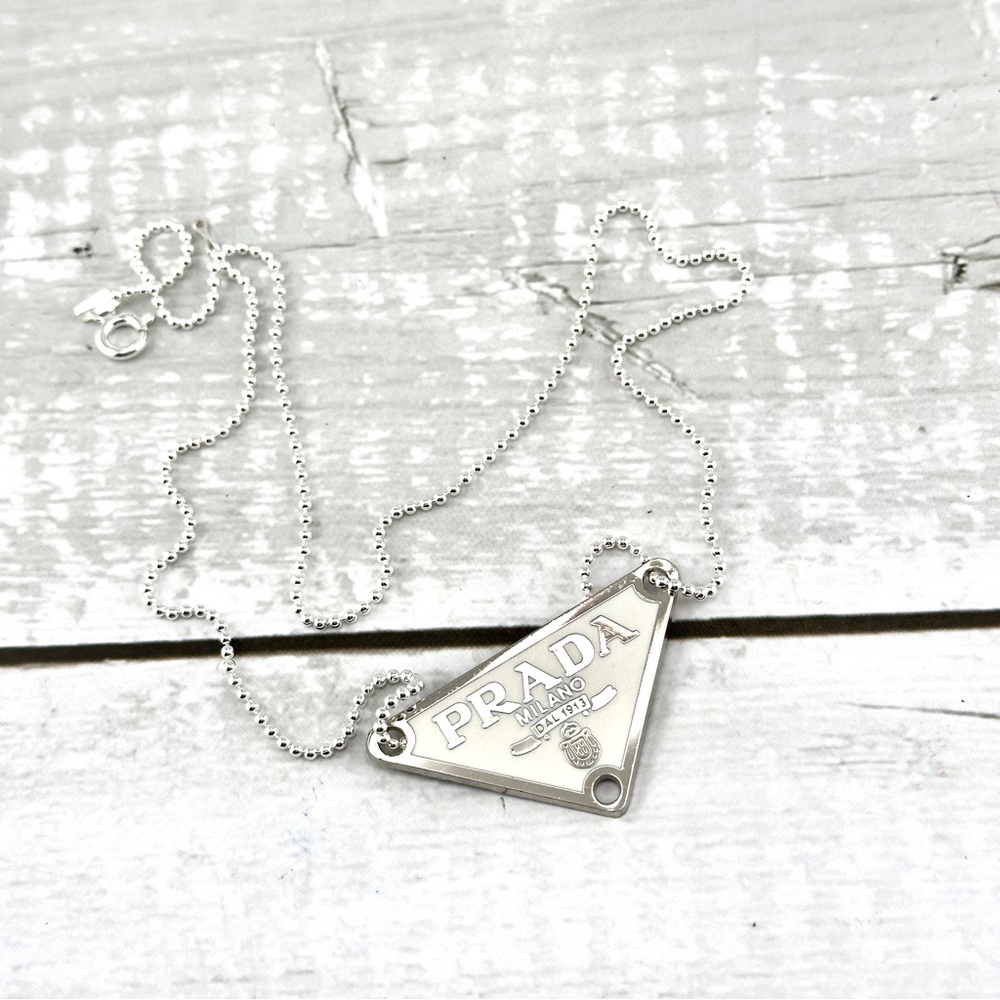 AUTHENTIC Prada charm on sterling silver chain. White and silver. - Picture 3 of 9